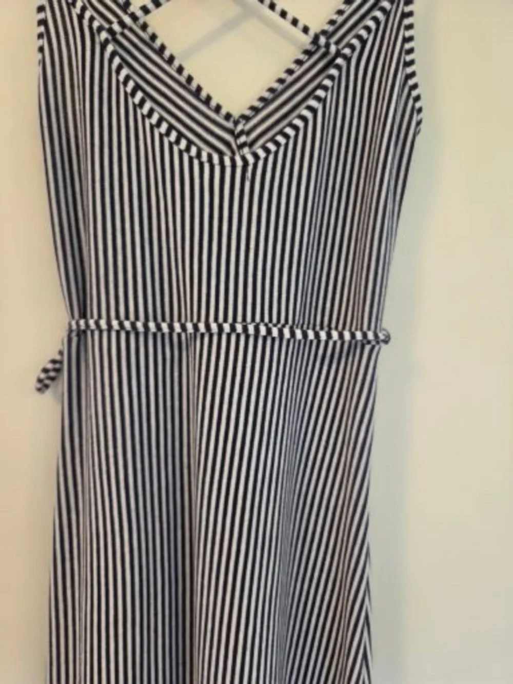 Striped faux wrap blue/white stripe long midi dress S summer coastal preppy knit - Picture 13 of 13